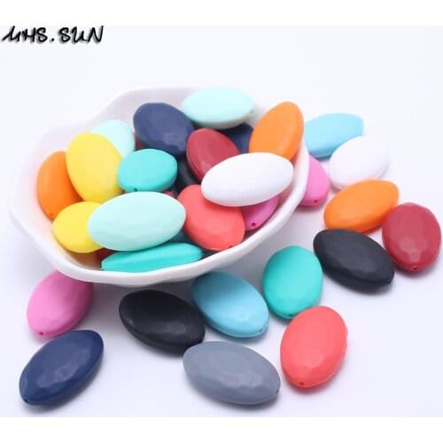 MHS.SUN 30x18MM Cute Flat Oval Shape Teethering Silicone Beads Coloful Food Grade Loose Chewing Silicone Beads DIY Baby Jewelry