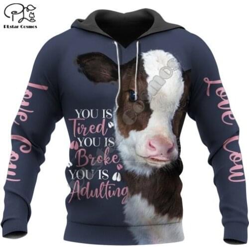 PLstar Cosmos Beautiful Cow 3D Print Hoodies Casual Men/Women Zipper Hooded Funny Animal Unisex Brand Streetwear Apparel T4