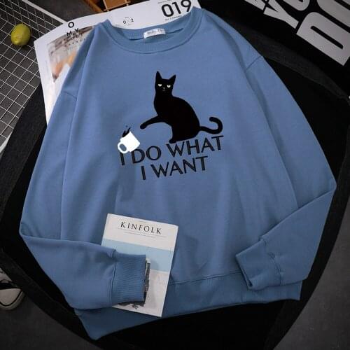Black Cat I Do What I Want Letter Prints Hoody Man Street Fleece Fashion Sweatshirt Autumn S-XXL Hooded High Quality Tracksuit