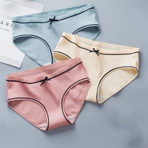 5PCS/LOT Women panties mid-rise large size briefs Threaded cotton underwear