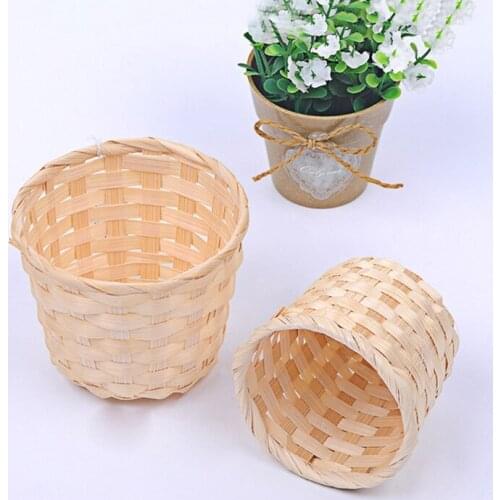 Natural Bamboo Hand-woven Flower Basket Household Retro Woven Flower Pot Sundries Storage Vase Planter Home Organizer