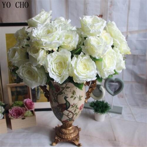 YO CHO European 7 Heads peony flower bouquet palace emperor Rose silk flower rose bouquet wedding decoration artificial flower