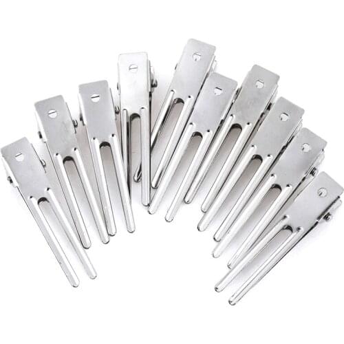 10Pcs 46mm Double Prong Alligator Hair Clips Flat Metal Boutique Hairpins With No Teeth for DIY Hair Styling Accessory