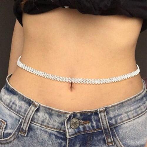 2021 Fashion Rhombus Rhinestone Ladies Waist Chain Body Jewelry Sexy Bikini Crystal Belly Button Chain Body Chain Accessories