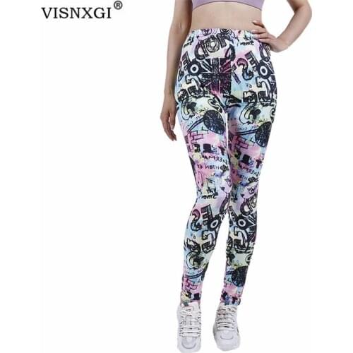 VISNXGI Women Legging For Fitness High Waist Push Up Sports Sexy Slim Graffiti Letter Print Pattern Clothes Sportswear Bottom