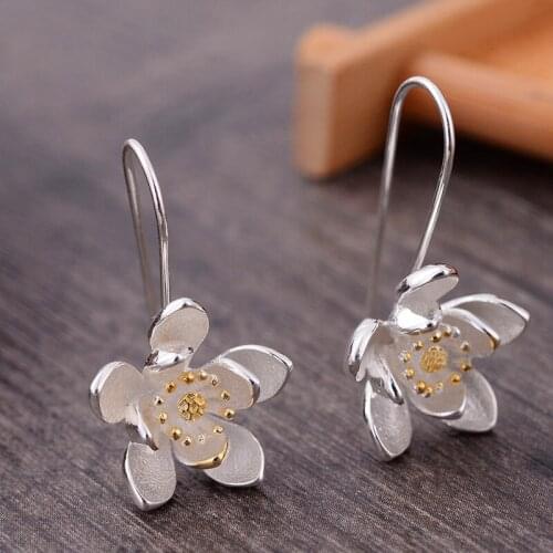 Boho Female Small Sunflower Earrings Fashion 100% Real 925 Sterling Silver Earrings Women Hanging Dangle Earrings