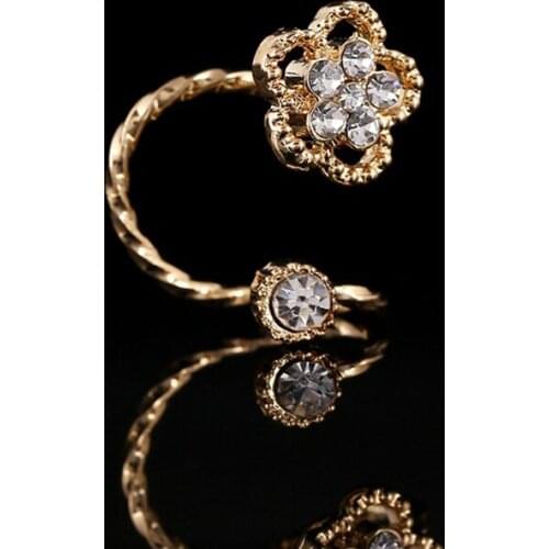 ZLDYOU New European Style Women Ear Cuff Jewelry Full Rhinestone Hollow Out Crystal Flower No Pierced Clip Earrings