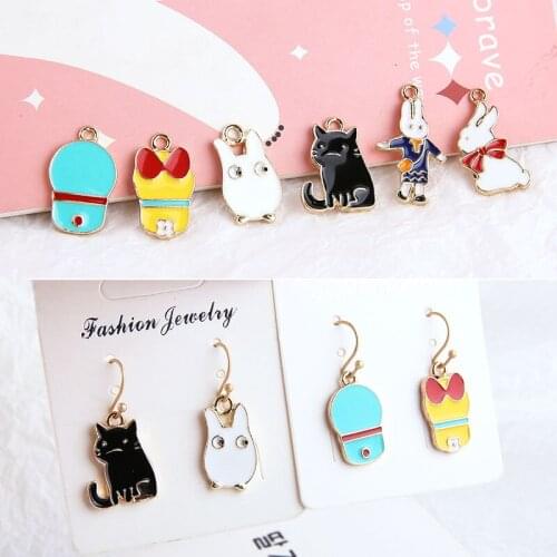 10pcs Diy Handmade Jewelry Accessories Alloy Dripping Fun Alice Rabbit Cat Earrings Pendant Material