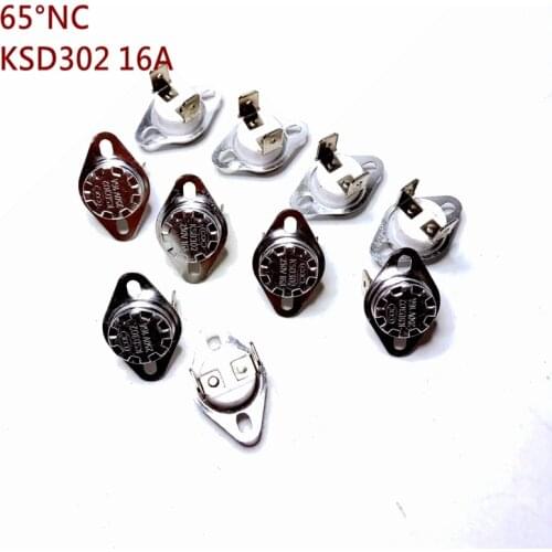 10PCS KSD301 65 Degree 16A 250V Normally Closed Ceramics Temperature Switch 65 (NC) Temperature Control Switch KSD302 16A