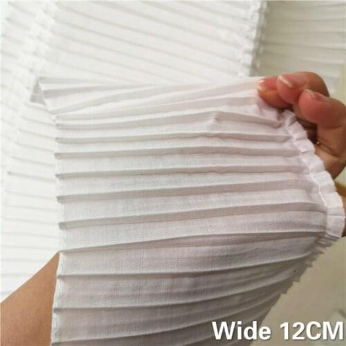 12CM Wide 2019 White Pleated Cotton Lace Fabric Collar Neckline Edging Trim Sewing Guipure Dress Cloth Applique DIY Fringe Decor