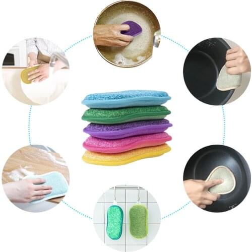 5pcs Non-Scratch Microfiber Scrub Sponges For Washing Dishes Non Stick Pot Cleaning Sponges Housework Tools Kitchen Accessories