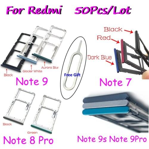 50Pcs/Lot，New Sim Tray Holder For Xiaomi Redmi Note 9S 9 8 Pro 7 SIM Card Tray Slot Holder Adapter Socket Repair Parts +Pin