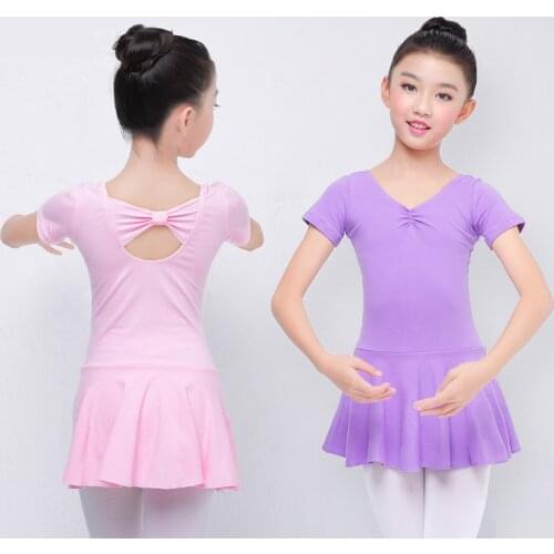 Pink Ballet Dress for Girls Dance Leotard Children Kids Toddler Bow-knot Dresses Cotton Ballet Costume Short/Long Sleeve