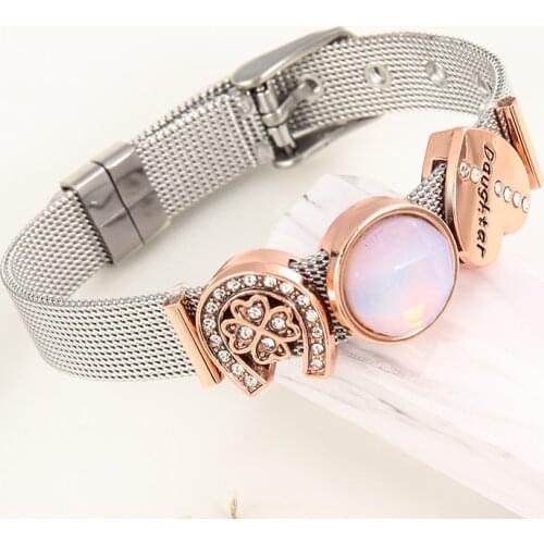 Opal Multi-Element Stainless Steel Mesh European and American Queen Fan Bracelet Heart-shaped Guardian Lady Controlled Size Gift