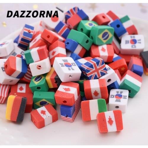 Cute Colourful World National Flag Pattern 50-150Pcs/Pack Polymer Clay Beads For Jewelry Making Girls DIY Bracelet Loose Beads