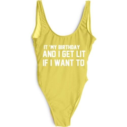 One Piece Swimsuit It"s MY BIRTHDAY Letter Print Swimsuit Women High Cut Monokini Bathing Suit Beachwear maillot de bain Girl