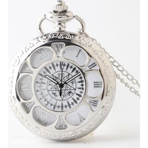 Black Butler silver sunflower men and woman Hollow Fashion quartz Necklace pocket watches gift