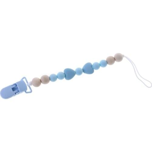 Baby Pacifier Clip BPA Free Silicone Teething Chain Newborn Nipple Teether Holder Chew Toys Soother Wood Dummy Heart Beads BX0D