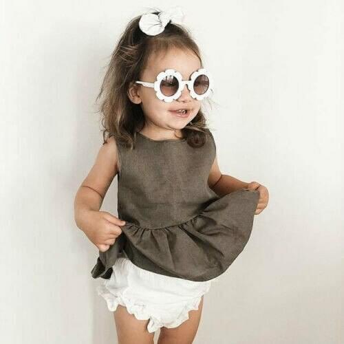 2019 Fashion Baby Girl summer clothing set Army Green Ruffle Vest Top Shirt Shorts for Kid clothes toddler Children newborn