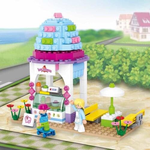 205pcs SLuban Pink Romantic Ice Cream House Building Blocks Minifigures Childrens Educational Toys for Childs Dream Gift