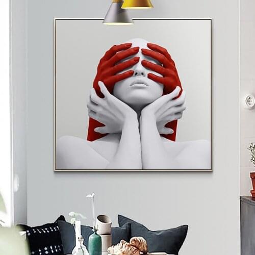Red And White Nude Bareheaded Woman Art Canvas Painting America Anxiety Expression Poster And Prints Wall Decor Picture