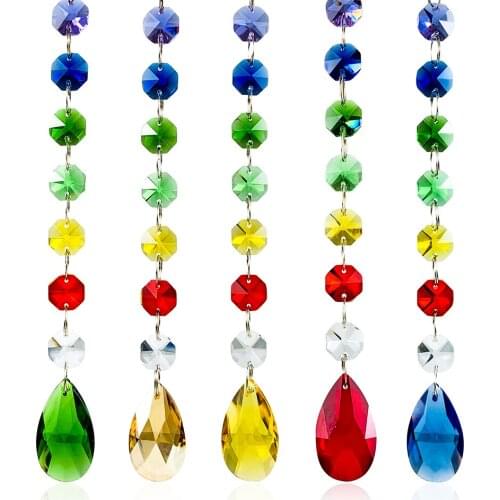 Chakra Crystal Suncatcher Prism Drops Rainbow Maker Pendant Chandelier Crystals Chain Hanging Window Ornament Home Garden Decor