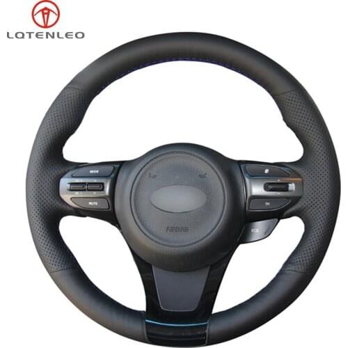 LQTENLEO Black Genuine Leather DIY Hand Sew Car Steering Wheel Cover For Kia K5 Optima 2014 2015
