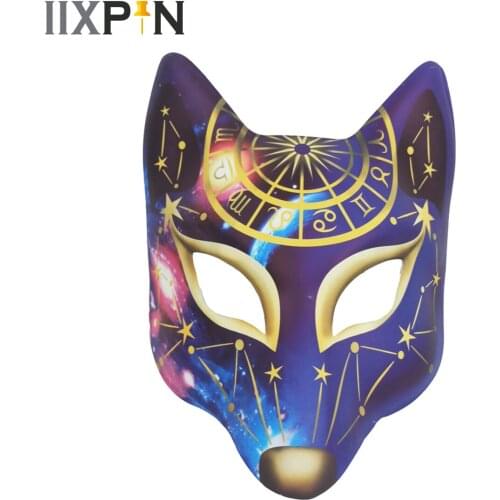 Hand-painted Full Face Mask Japanese Style Cosplay PU Plastic Fox Mask Adults Kids Masquerade Halloween Mask Costume Accessories