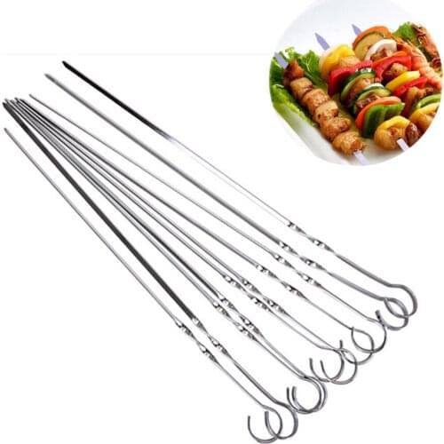 BBQ Metal Skewers 10 pcs/Bag Stainless Steel Needle 38cm Reusable Sticks Non-Stick BBQ Tools Barbecue Accessories Kitchen Tools