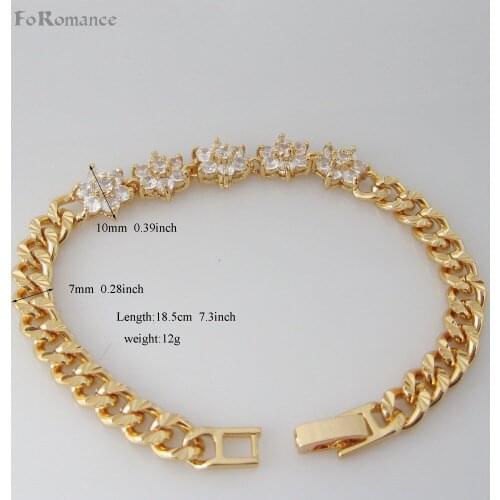 Min Order 10$ CAN MIX DESIGN/NEW LADY 7.3" -YELLOW GOLD GP PLATED FILLED BRASS FLOWER SHAPED HIGH SHINNING CZ STONE BRACELET