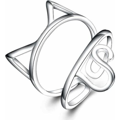 Fashion Lovely Jewelry Silver/Gold Color Cute Cat Open Adjustable Size Unique Twist Rings for Women Gift Wholesale
