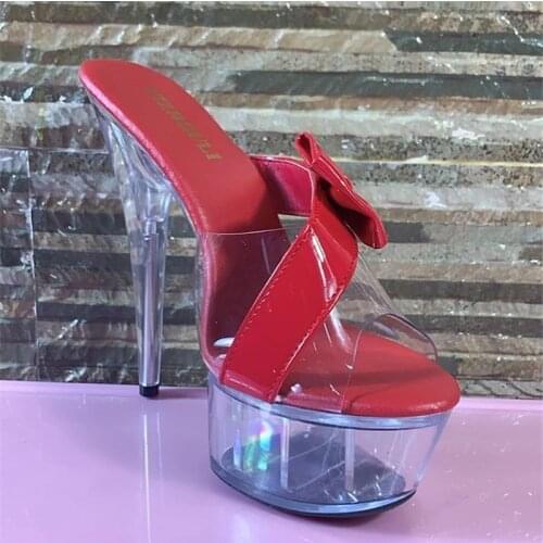 Clear platform fashion sandals wear high heels in summer, sexy 15cm model banquet stage slippers