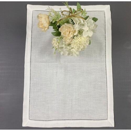 Set of 12 Fashion Unisex Handkerchiefs White Linen Hemstitched Placemats Table Cloth For Special Occasions 14"x20"-inch