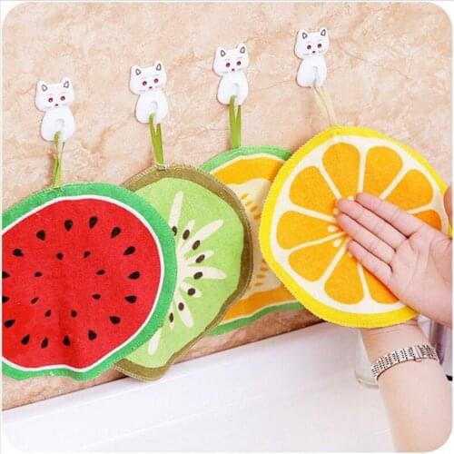 New Cute Fruit Pattern Cotton Hand Towel Quick-Dry Hanging Wipe Towel Children Wiping Napkin Kitchen Dish Cloth Scouring Pad