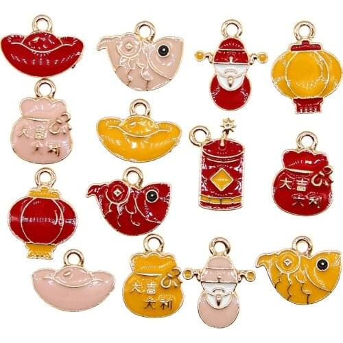 10pcs/lot China New Year Enamel Cute Cartoons Charms for DIY Earring Necklace Girls Jewelry Handmade Findings XL1005