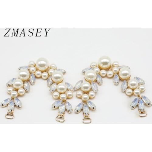 New 158MM 1Pcs Crystal Bikini Connector Pearl Embellished Crafts, DIY Golden Swimwear Shoe Buckle Jewelry Accessories