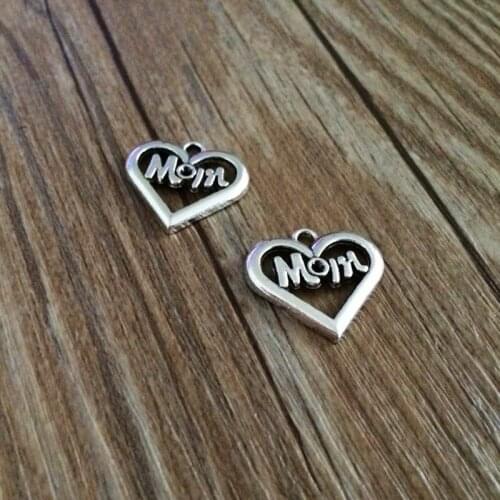 24pcs MOM Heart Charm Silver Color Pendant Fit Diy Necklace Handmade Findings Mothers Day Gift Jewellery Making Accessories