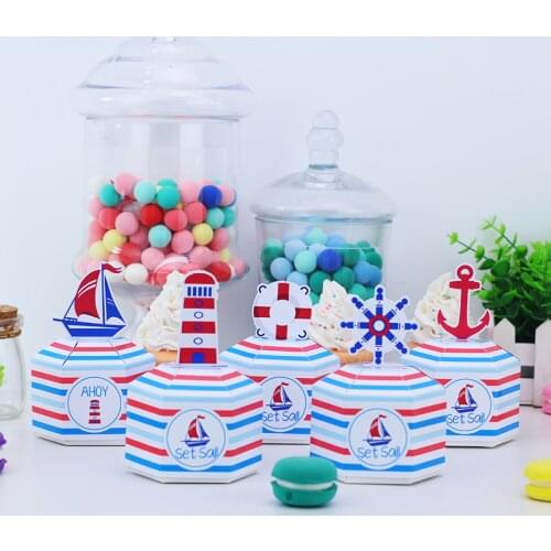 Sailboat Nautica Ahoy Theme Party Favor Boxes Party Supplies Candy Box Favor Bags Happy Birthday Boy Birthday Party