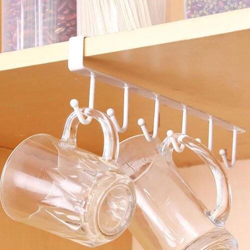 6 Hooks Kitchen Cupboard Cabinet Hanging Rack Pantry Metal Storage Hanger Organizer for Mug Utility Cookware Kitchen Racks