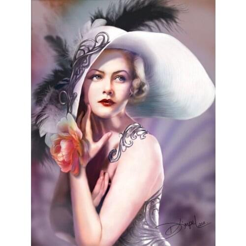 Full Square/round Diamond 5D DIY Diamond Painting Fantasy Women Vintage Hat Embroidery Cross Stitch Rhinestone Mosaic Home Decor