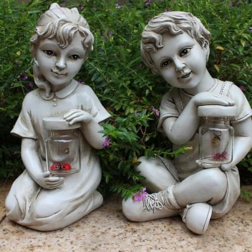 Garden Statue Solar Led Outdoor Decor Light Children Statue Solar Power Outside Patio Decor Light