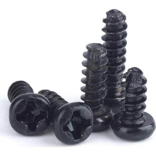 500pcs/lot M2 M2.3 M2.6 M3 GB13806.2 A type PT Carbon steel black cross round head flat tail self-tapping screw