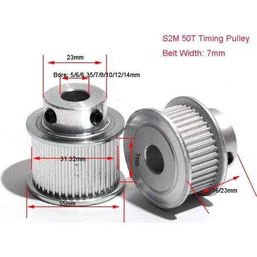 S2M 50T Timing Belt Pulley Bore 5/6/6.35/7/8/10/12mm 50Teeth Stepper Synchronous Pulley Wheel With Belt Width 7/11mm