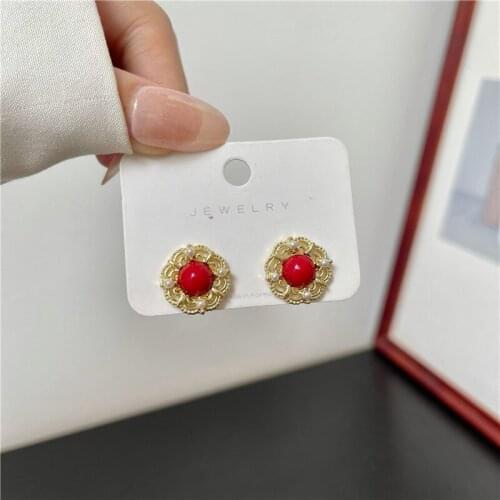 Cute Red Resin New Statement Earrings Vintage Piercing Earrings