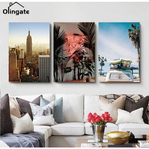 Nordic Scandinavian Tropical Canvas Posters Modern Prints Sea Beach Bus Building Wall Art One Piece Canvas Painting Home Decor