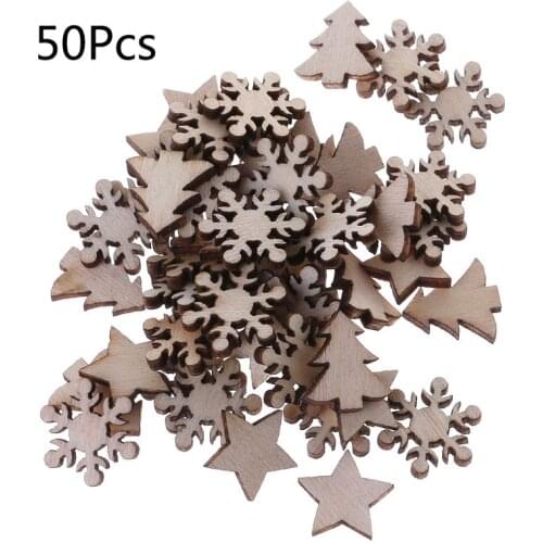 50pcs Laser Cut Wood Embellishment Wooden Winter Festival Christmas Shape Craft Wedding Decor