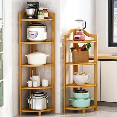 Thickened material kitchen triangle storage rack stable and strong bearing capacity floor-type multi-layer pot rack reasonable p