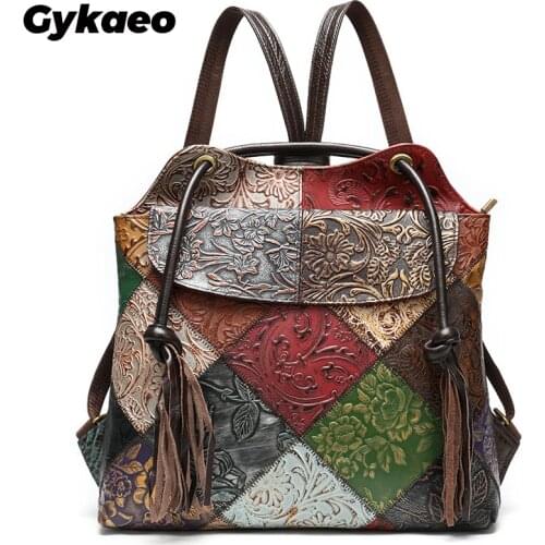Gykaeo Vintage Genuine Leather Women Backpacks 13.3 Inch Laptop Backpack Female Travel Back Pack Ladies Bagpack Mochila Feminina