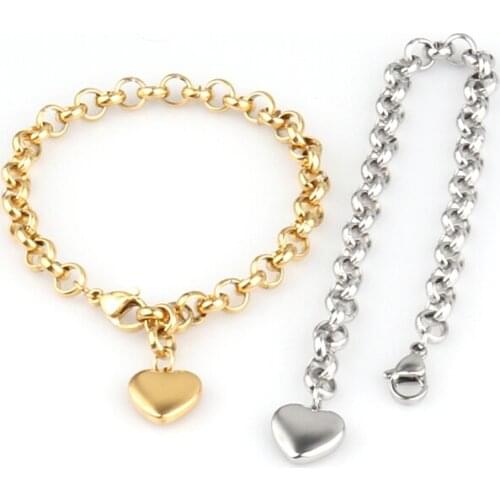 Punk Thick Chain Bracelet For Women Stainless Steel Bracelet Heart Pendant Heart Bracelet For Women Charm Bracelet Jewelry Gift