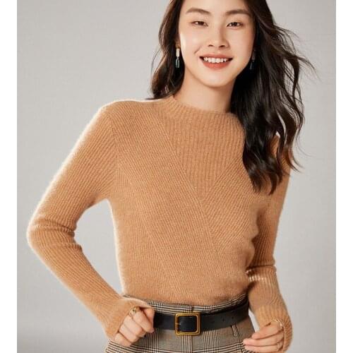 2021 woman winter 100% Cashmere sweaters knitted Pullovers jumper Warm Female Mock Neck blouse blue long sleeve clothing